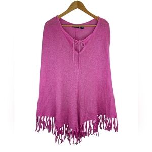 Y2k Angels Womens Pancho Ramie Wool  Pink Fringe Light Weight Size ONE SIZE